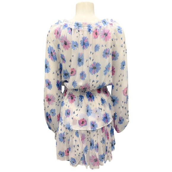 LoveShackFancy White / Blue Multi Floral Chiffon Mini Dress - Picture 3 of 4
